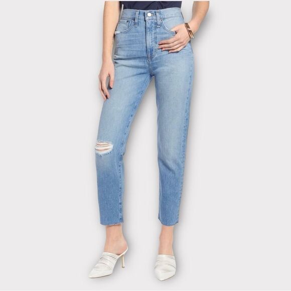 Something Navy High Waist Crop Jeans in Distressed Blue Women’s Size 28 - Picture 1 of 7